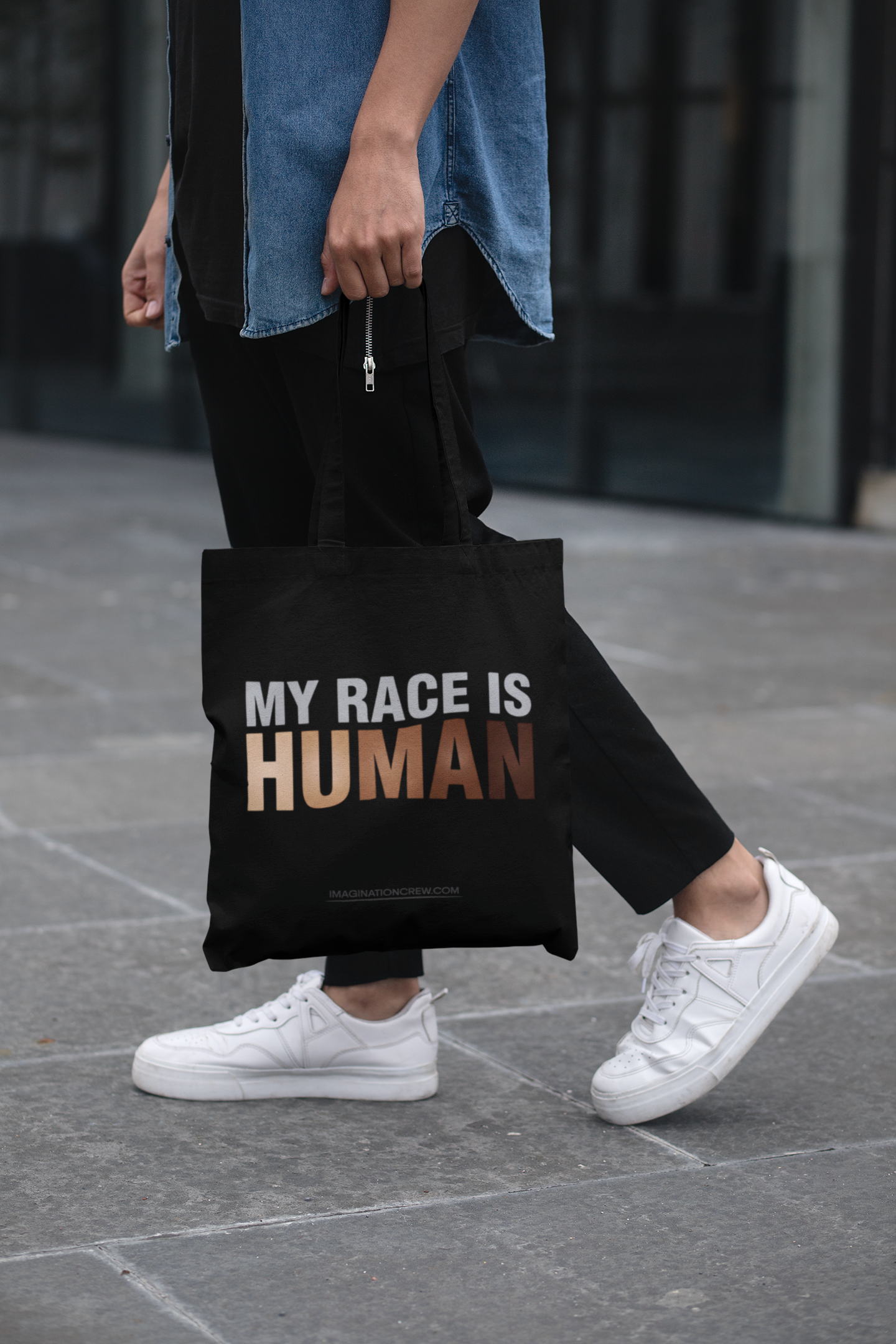 My Race Is Human Canvas Tote Bag — Minimalist Unity Statement