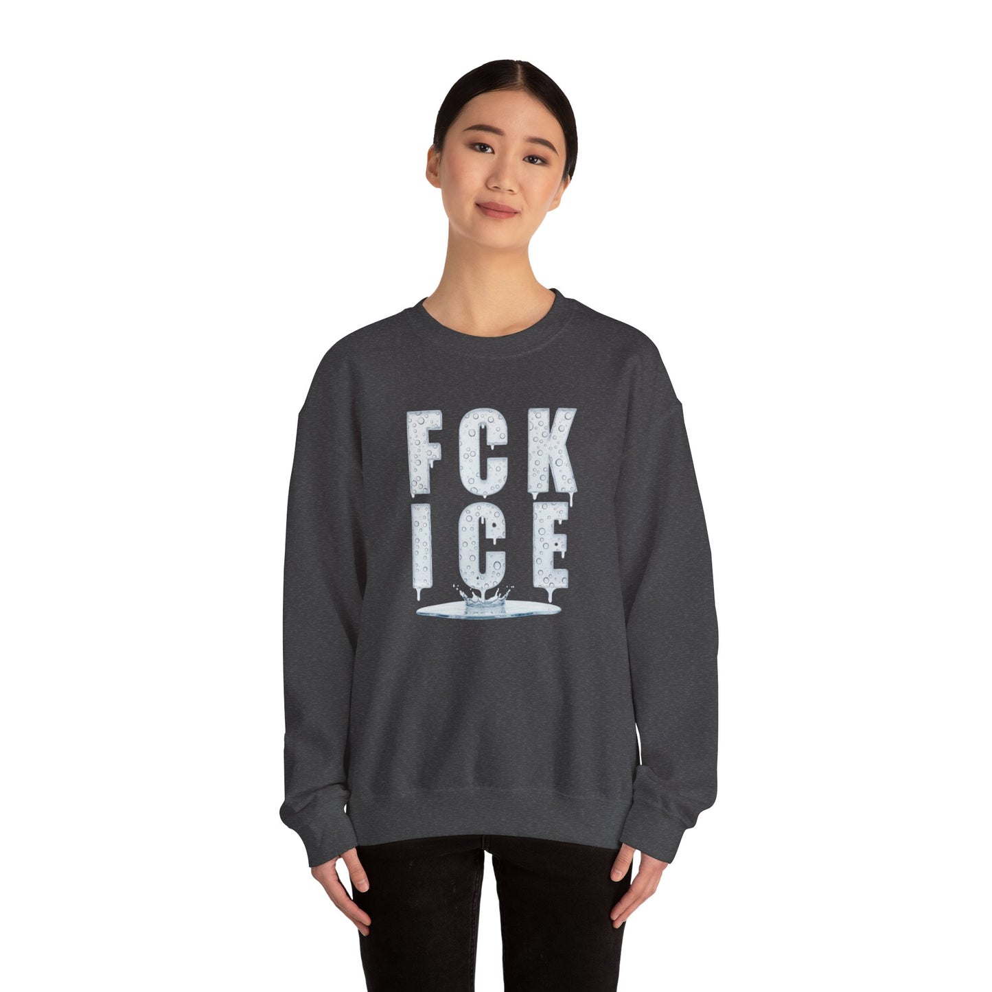 Crewneck Sweatshirt — 'FCK ICE' Distressed Iceberg Graphic