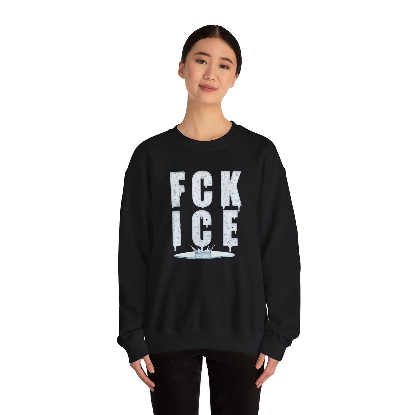 Crewneck Sweatshirt — 'FCK ICE' Distressed Iceberg Graphic