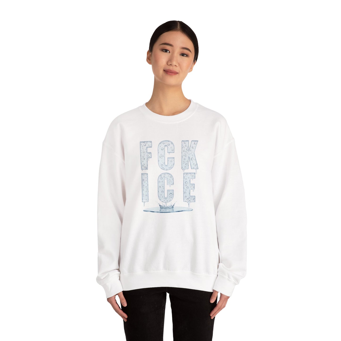 Crewneck Sweatshirt — 'FCK ICE' Distressed Iceberg Graphic