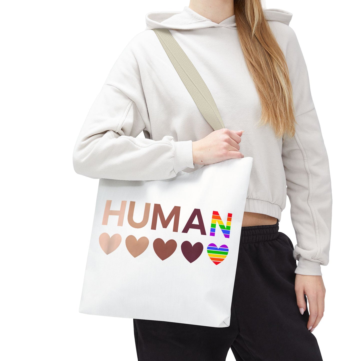 Human Unity Hearts Tote Bag — Refined Inclusive Statement (Gradient Edition)