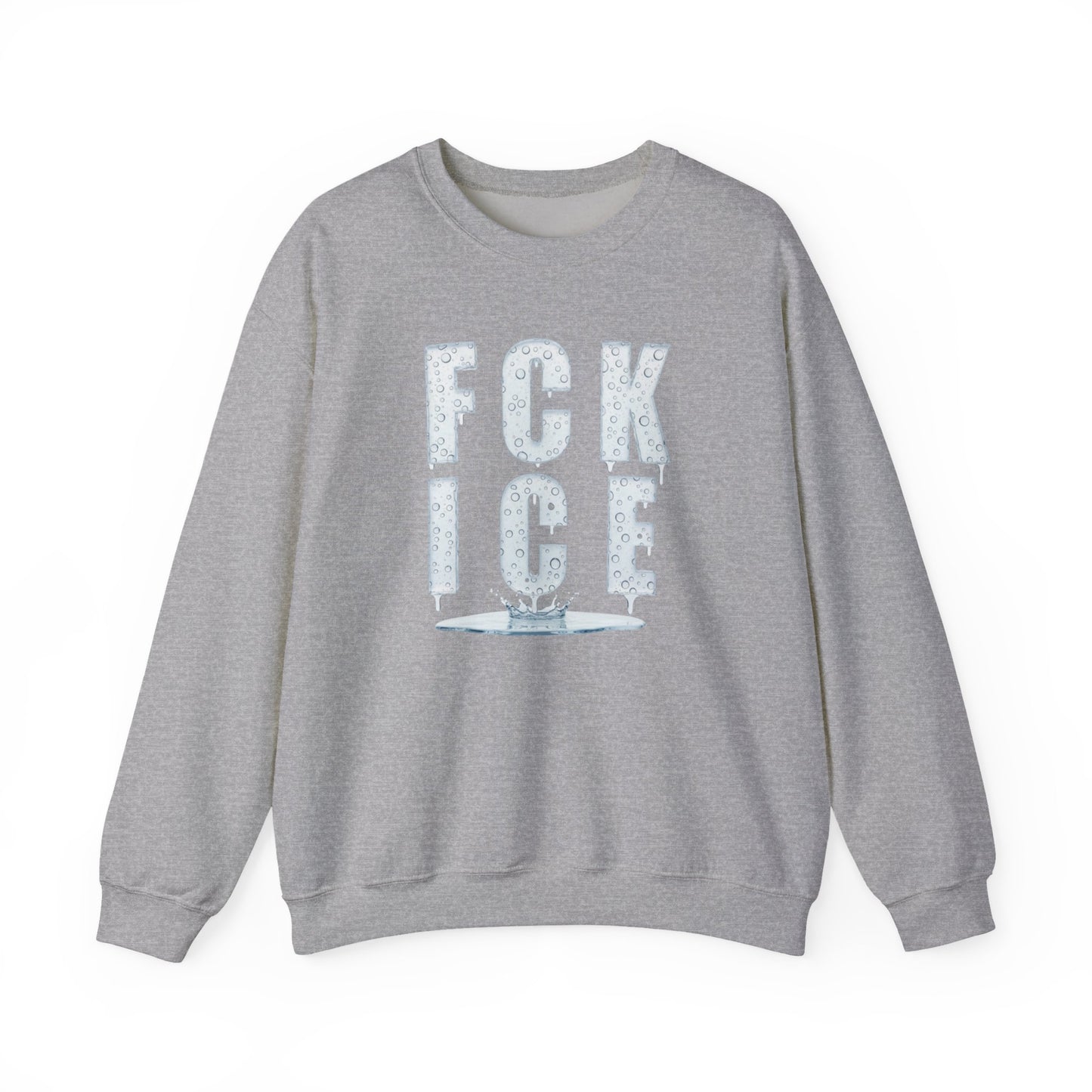 Crewneck Sweatshirt — 'FCK ICE' Distressed Iceberg Graphic