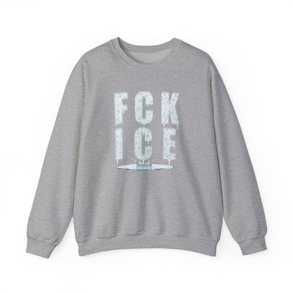 Crewneck Sweatshirt — 'FCK ICE' Distressed Iceberg Graphic