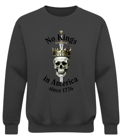 Crewneck Sweatshirt — “No Kings in America Since 1776” Skull & Crown Patriotic Pullover
