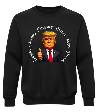 Graphic Crewneck Sweatshirt — Cartoon Thumbs-Up Portrait with Circular Text