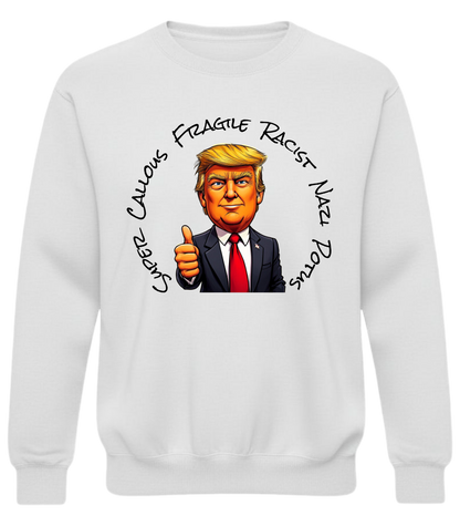 Graphic Crewneck Sweatshirt — Cartoon Thumbs-Up Portrait with Circular Text