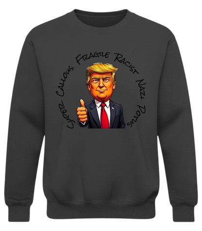 Graphic Crewneck Sweatshirt — Cartoon Thumbs-Up Portrait with Circular Text