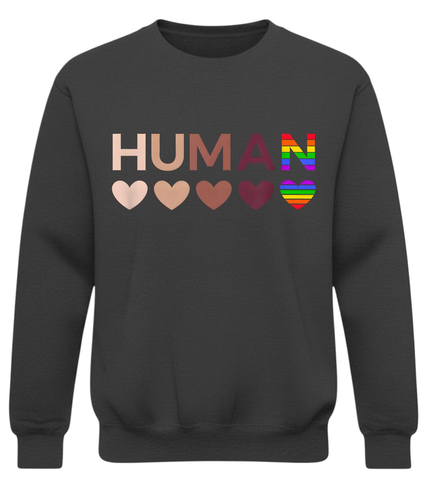 HUMAN Equality Shirt – Inclusive Hearts & Rainbow Love Graphic Tee