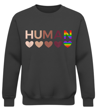 HUMAN Equality Shirt – Inclusive Hearts & Rainbow Love Graphic Tee