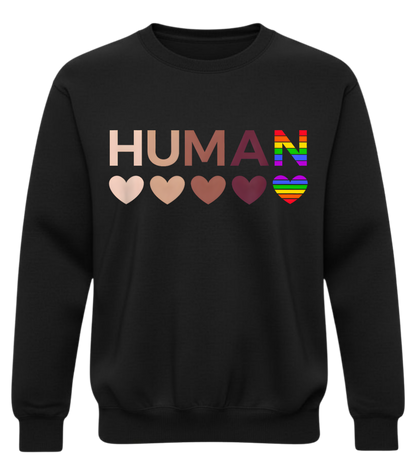 HUMAN Equality Shirt – Inclusive Hearts & Rainbow Love Graphic Tee