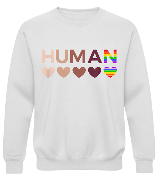 HUMAN Equality Shirt – Inclusive Hearts & Rainbow Love Graphic Tee