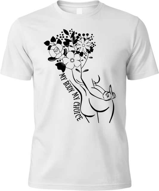 T-Shirt — "My Body My Choice" Floral Line Art Tee