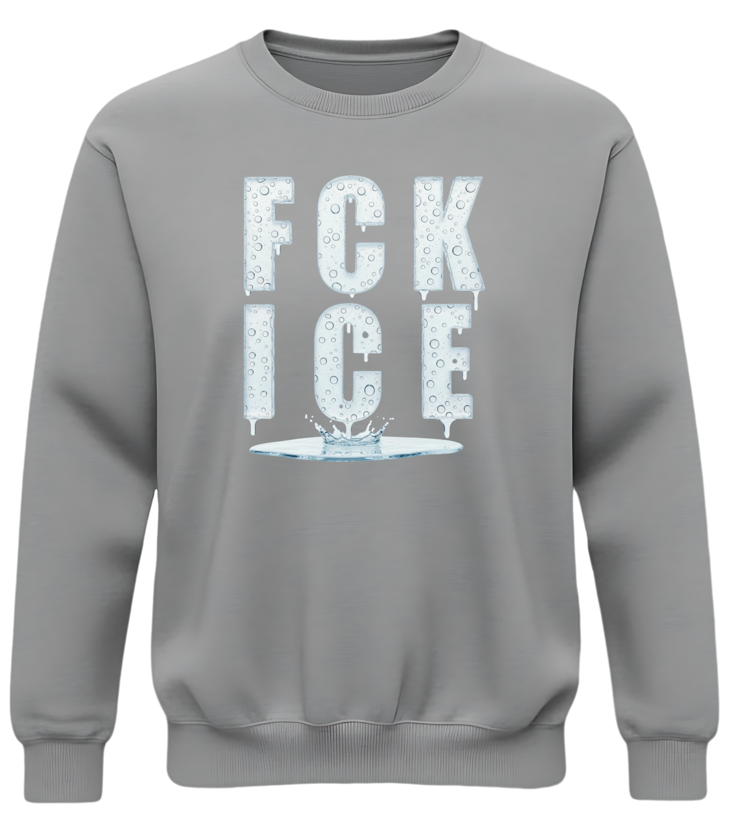 Crewneck Sweatshirt — 'FCK ICE' Distressed Iceberg Graphic