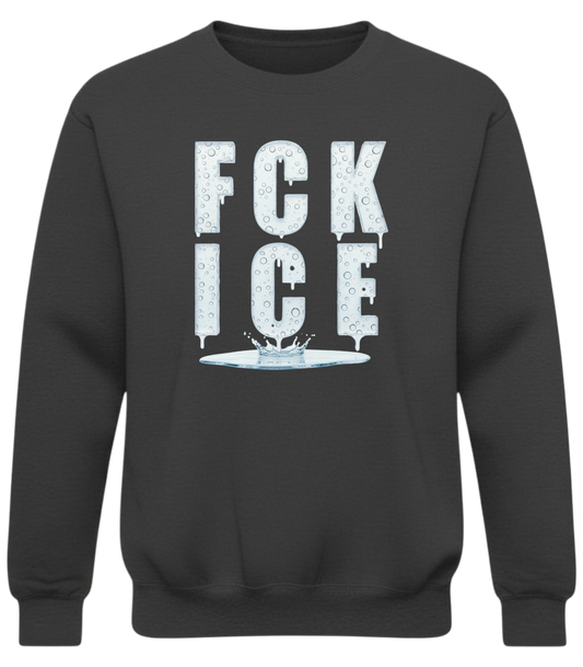 Crewneck Sweatshirt — 'FCK ICE' Distressed Iceberg Graphic
