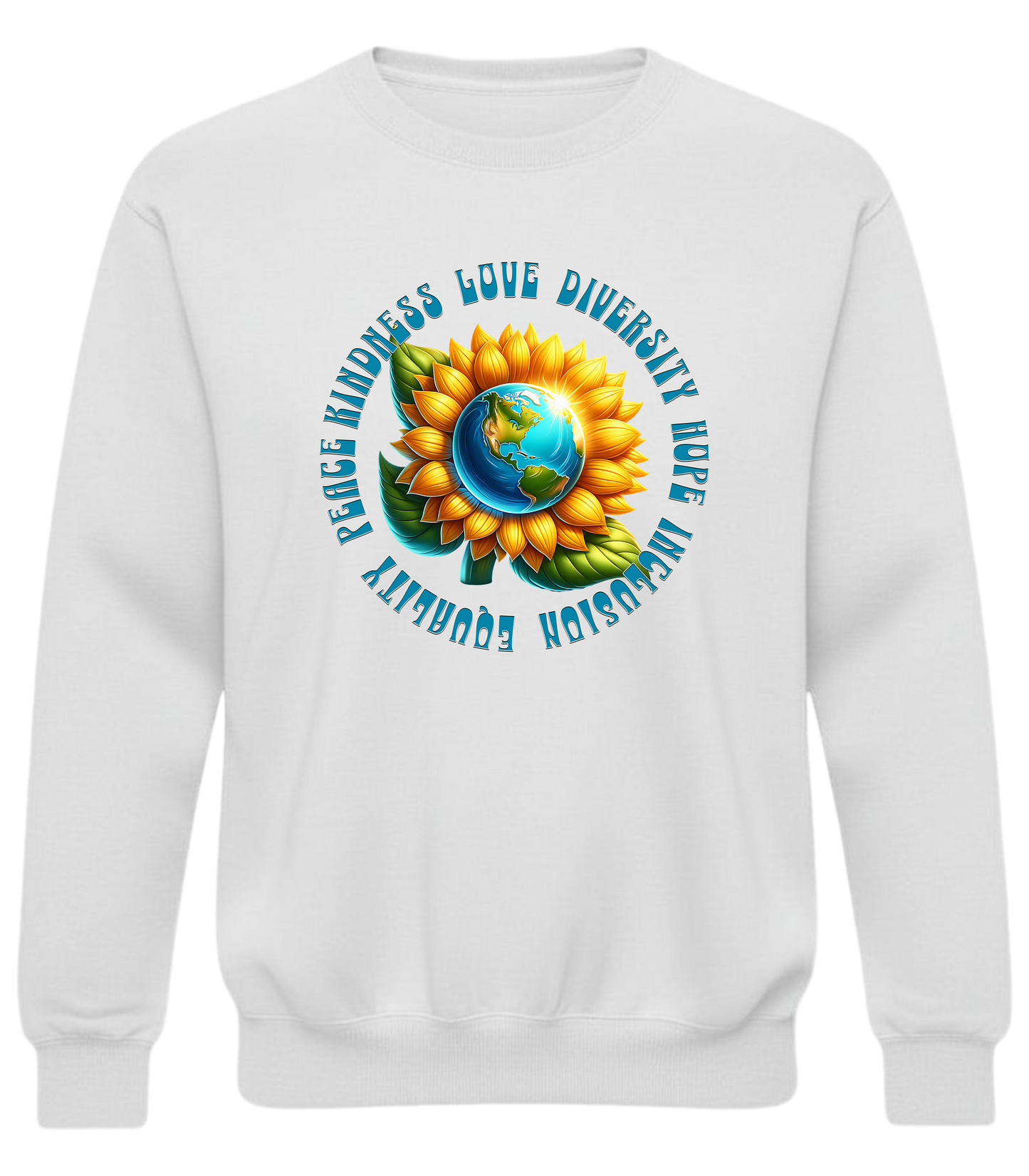 Peace Kindness Equality Sweatshirt – Love Diversity Hope Inclusion Graphic Crewneck, Humanity Values Shirt