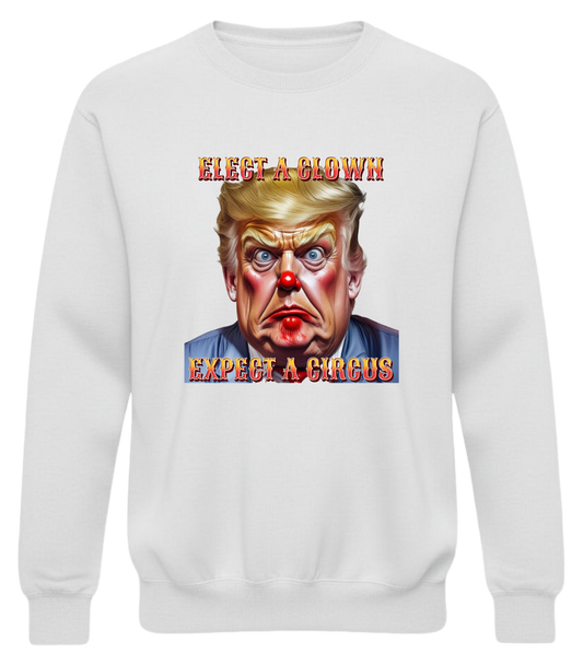 Elect a Clown Expect a Circus Sweatshirt – Political Caricature Statement