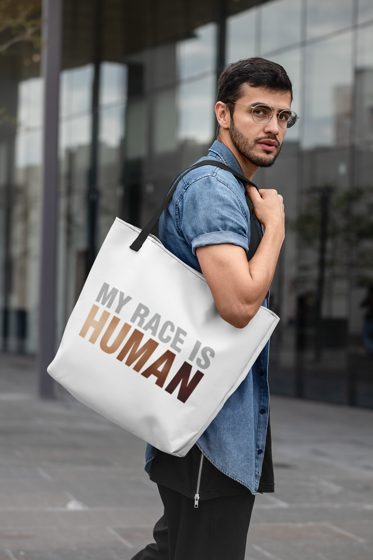 My Race Is Human Tote Bag — Refined Unity Statement (Gradient Edition)