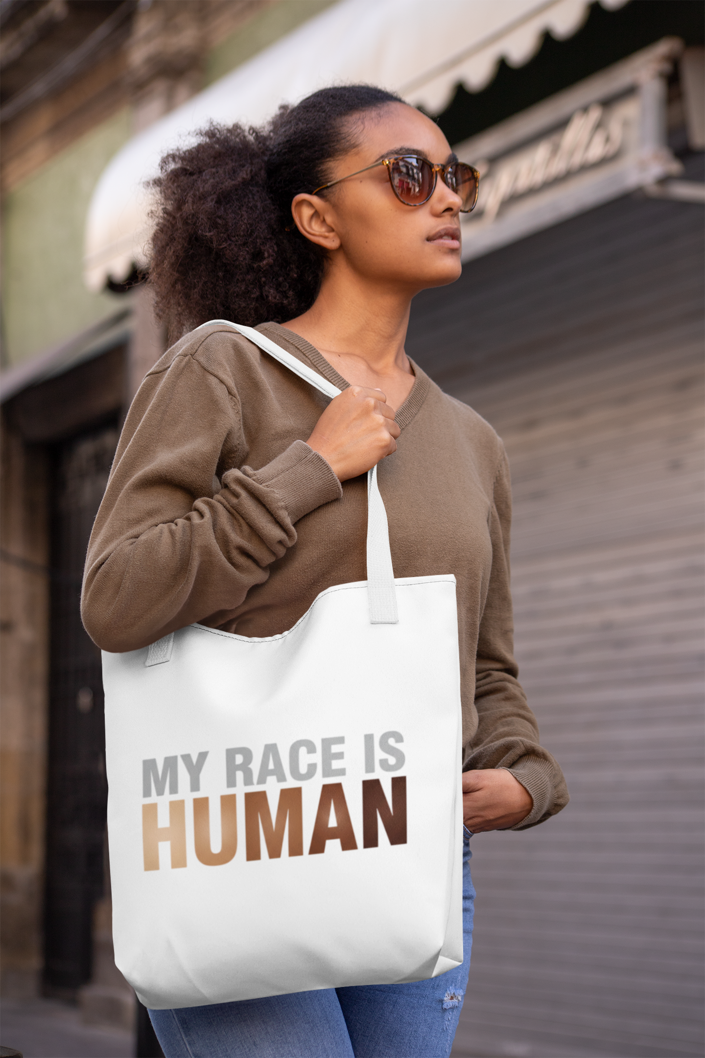 My Race Is Human Tote Bag — Refined Unity Statement (Gradient Edition)