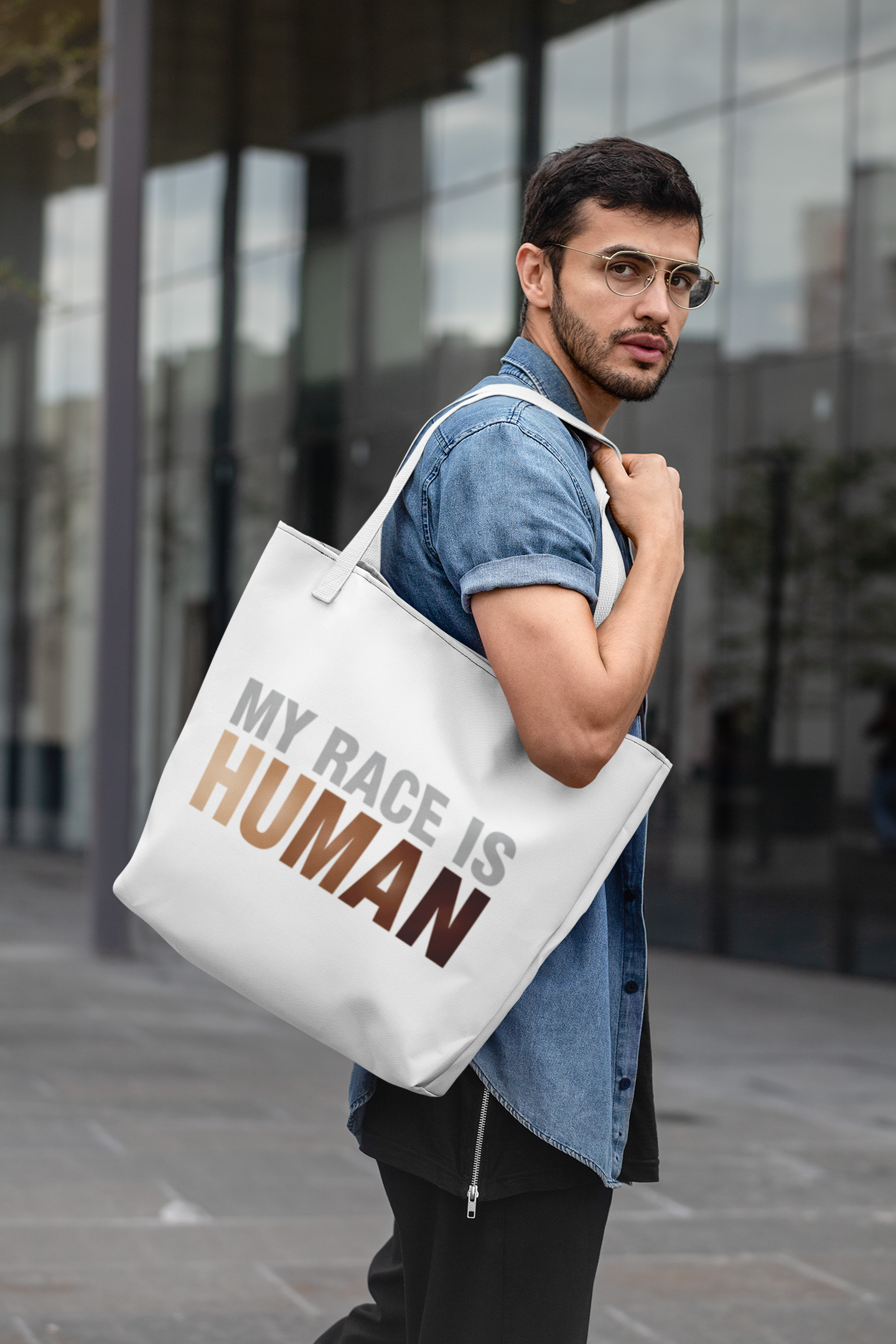 My Race Is Human Tote Bag — Refined Unity Statement (Gradient Edition)
