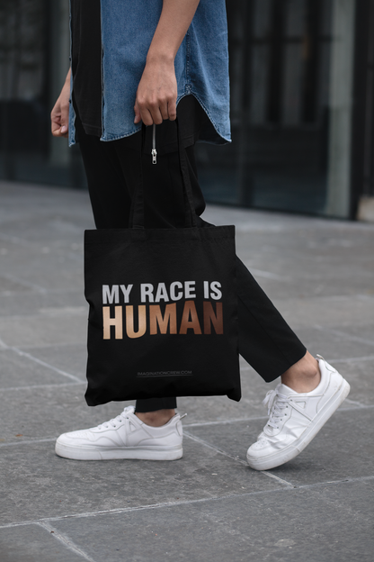 My Race Is Human Canvas Tote Bag — Minimalist Unity Statement