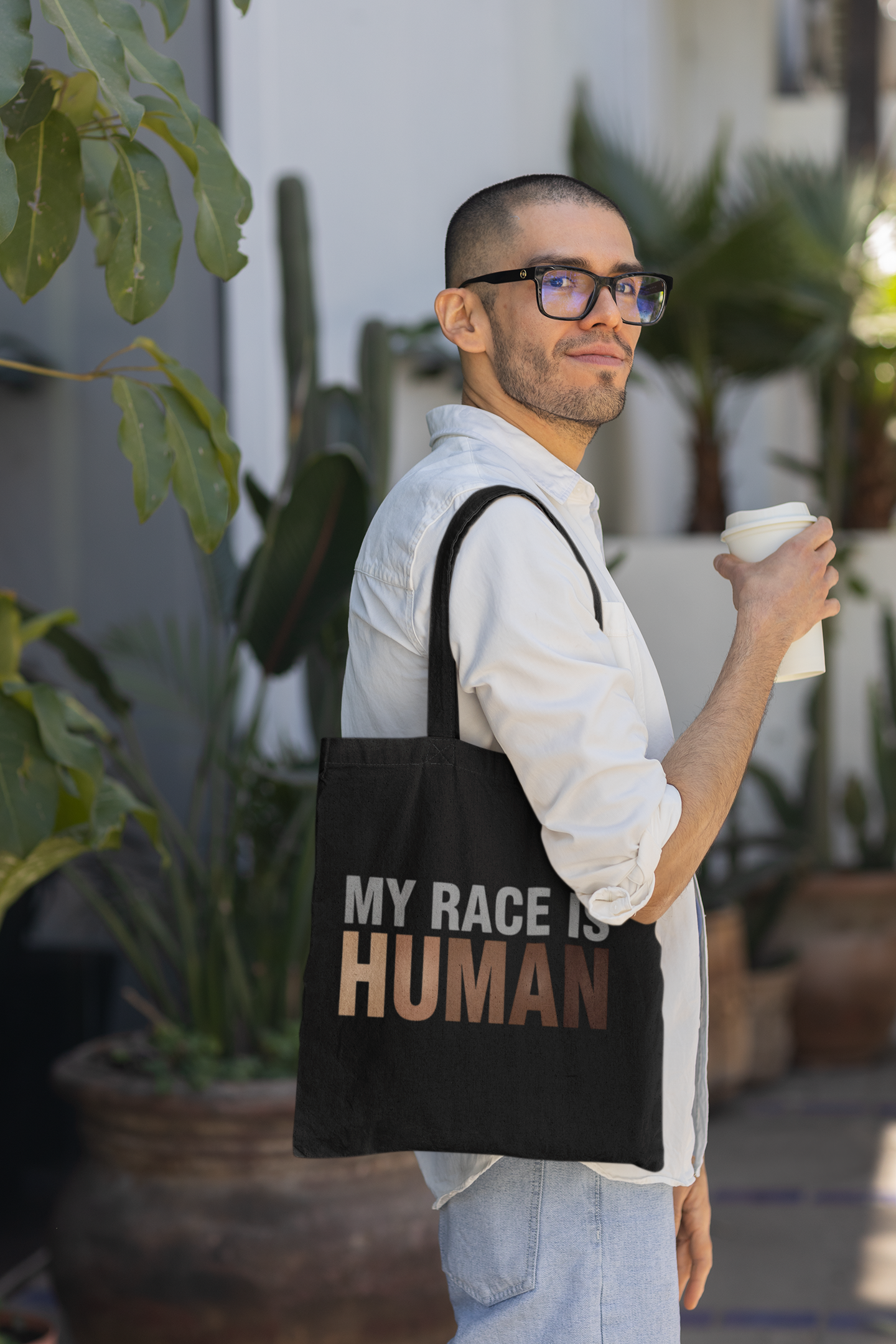 My Race Is Human Canvas Tote Bag — Minimalist Unity Statement