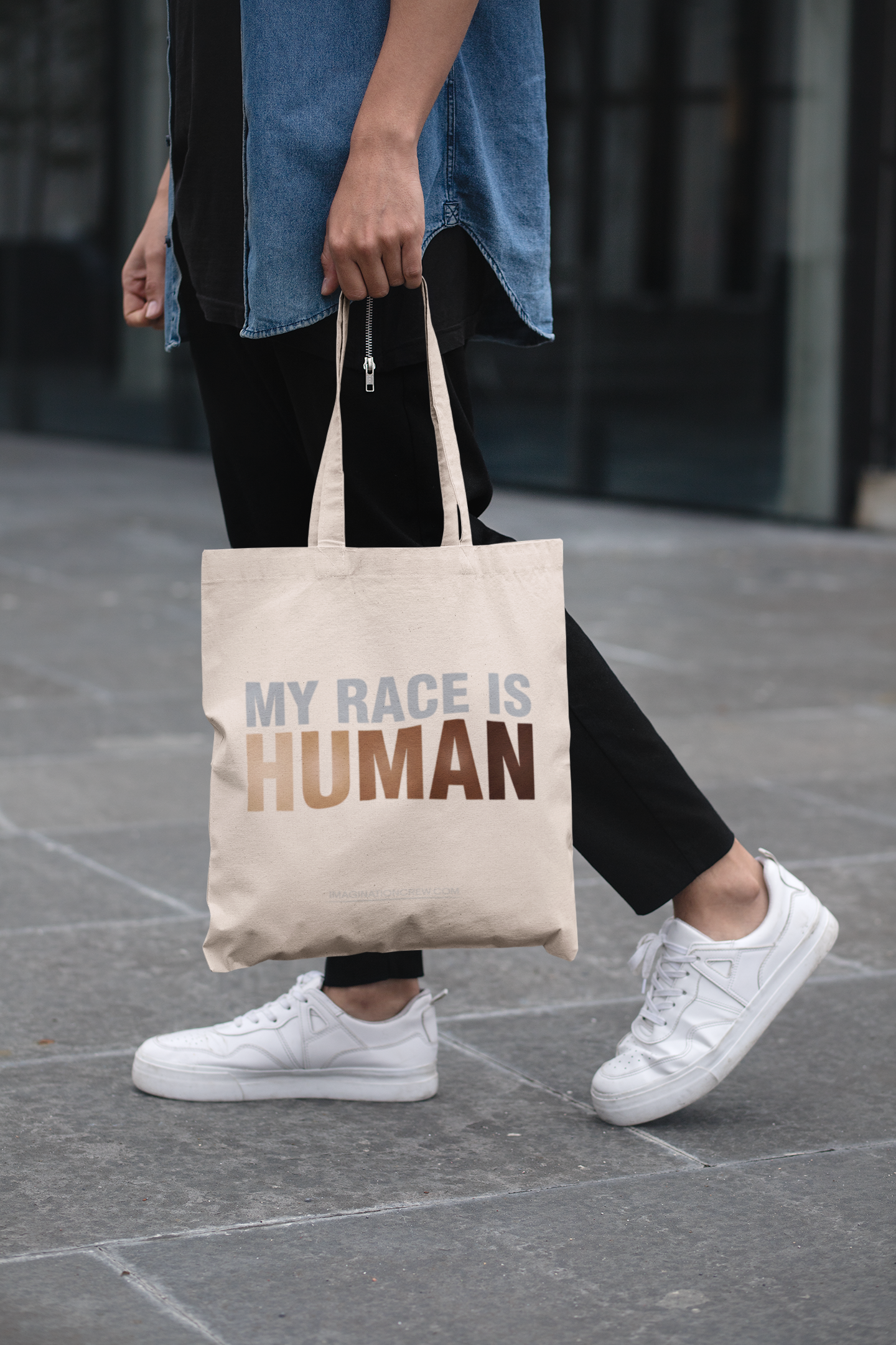 My Race Is Human Canvas Tote Bag — Minimalist Unity Statement