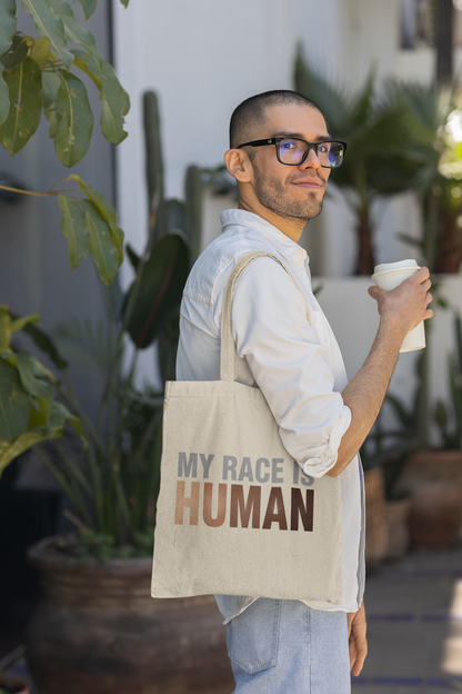 My Race Is Human Canvas Tote Bag — Minimalist Unity Statement