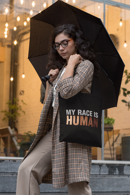 My Race Is Human Canvas Tote Bag — Minimalist Unity Statement