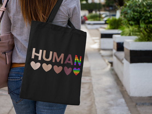 Human Unity Hearts Cotton Canvas Tote Bag — Inclusive Message Design