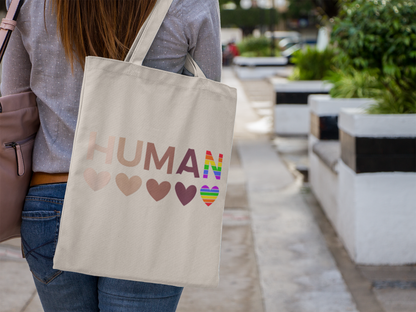Human Unity Hearts Cotton Canvas Tote Bag — Inclusive Message Design