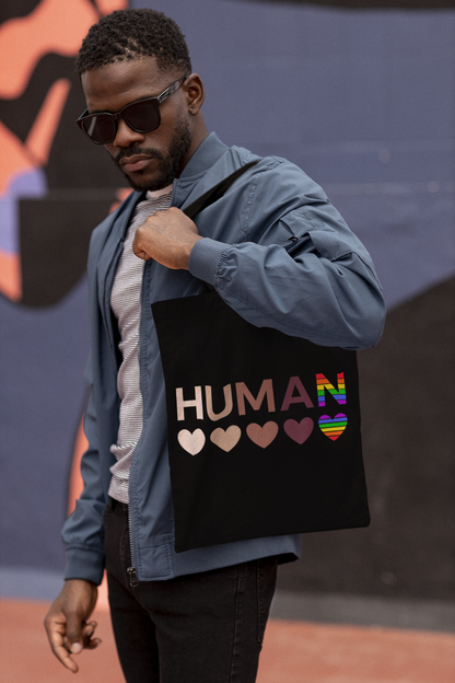 Human Unity Hearts Cotton Canvas Tote Bag — Inclusive Message Design