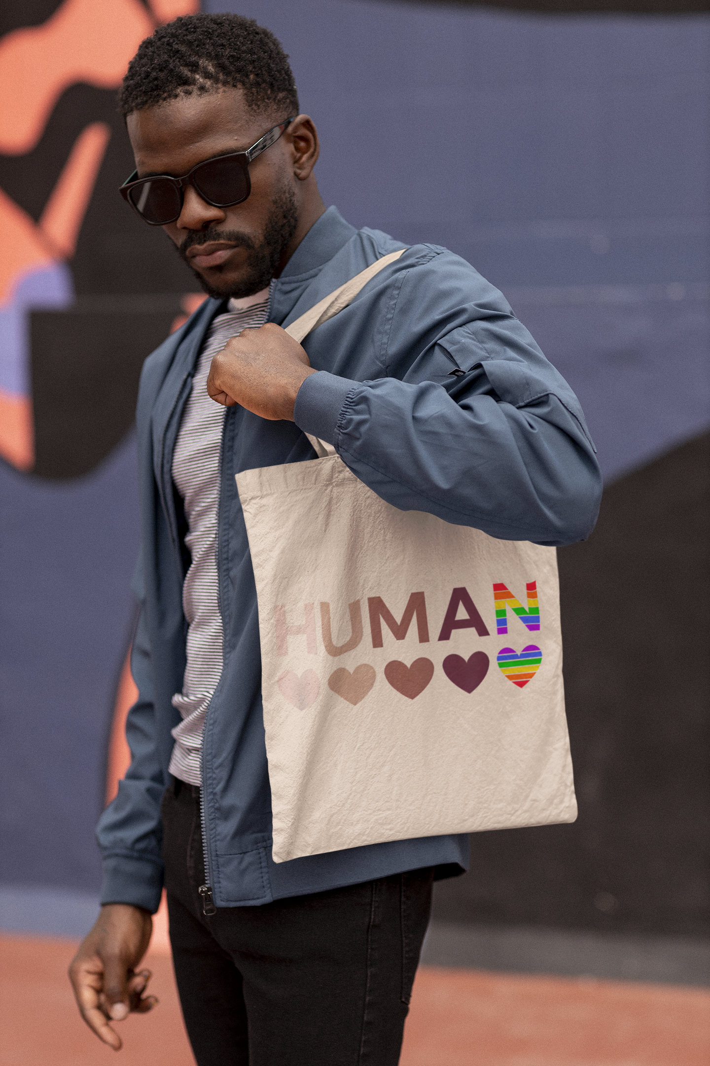 Human Unity Hearts Cotton Canvas Tote Bag — Inclusive Message Design