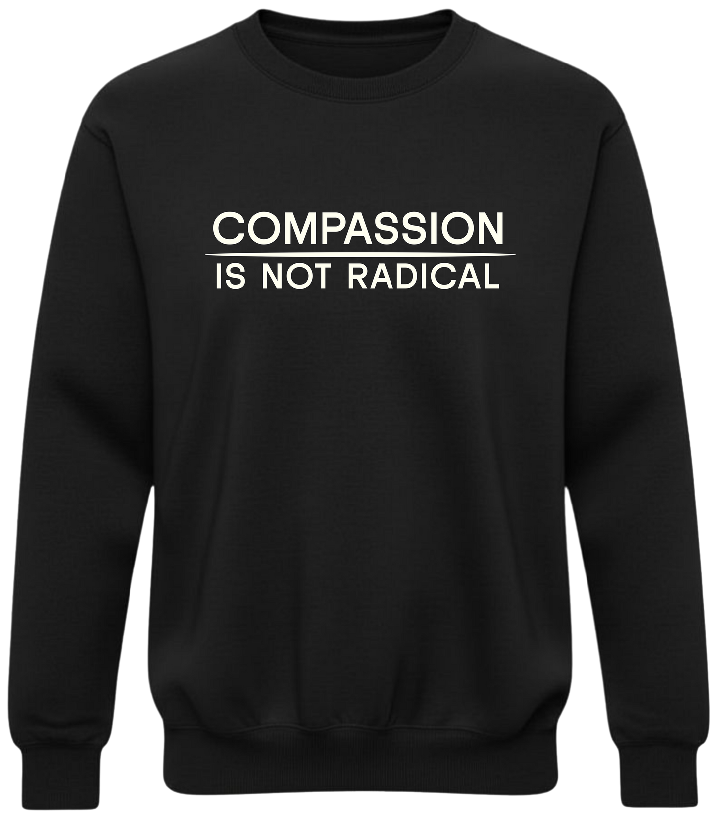 Compassion Is Not Radical Sweatshirt | Minimalist Ethical Statement Crewneck | Humanity First Campaign