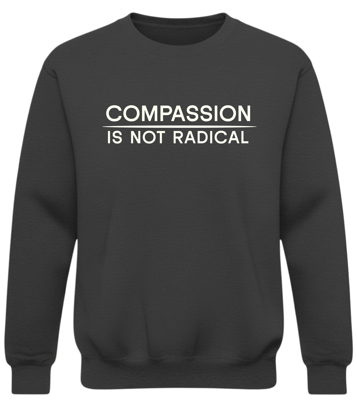 Compassion Is Not Radical Sweatshirt | Minimalist Ethical Statement Crewneck | Humanity First Campaign