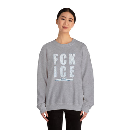 Crewneck Sweatshirt — 'FCK ICE' Distressed Iceberg Graphic