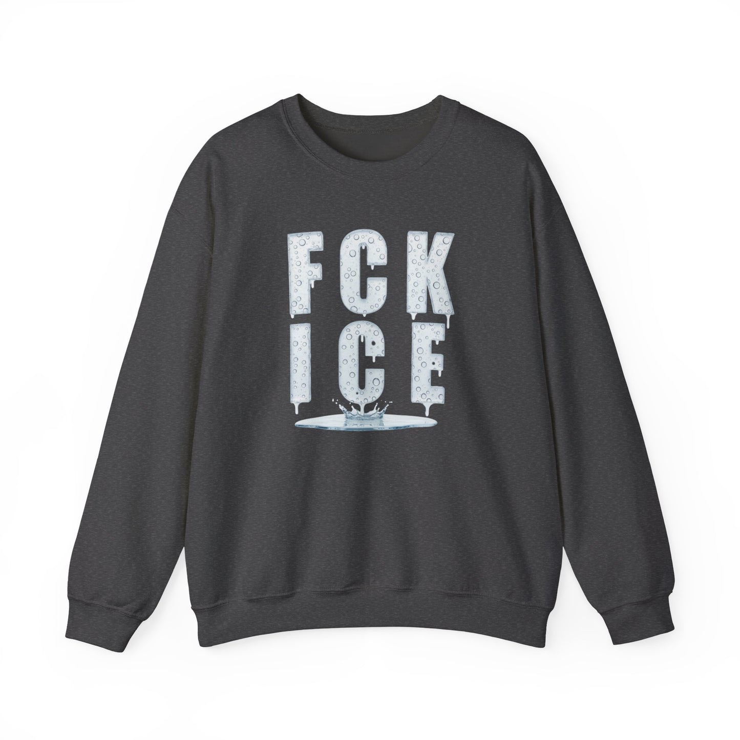 Crewneck Sweatshirt — 'FCK ICE' Distressed Iceberg Graphic