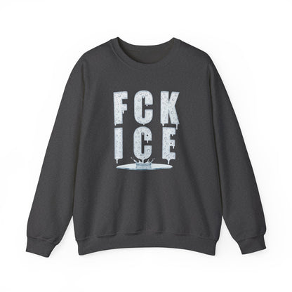 Crewneck Sweatshirt — 'FCK ICE' Distressed Iceberg Graphic