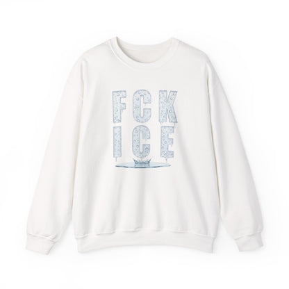 Crewneck Sweatshirt — 'FCK ICE' Distressed Iceberg Graphic