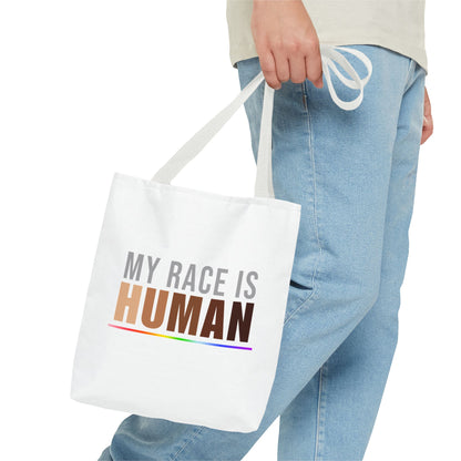 My Race Is Human Tote Bag – Equality, Unity & Diversity Canvas Tote
