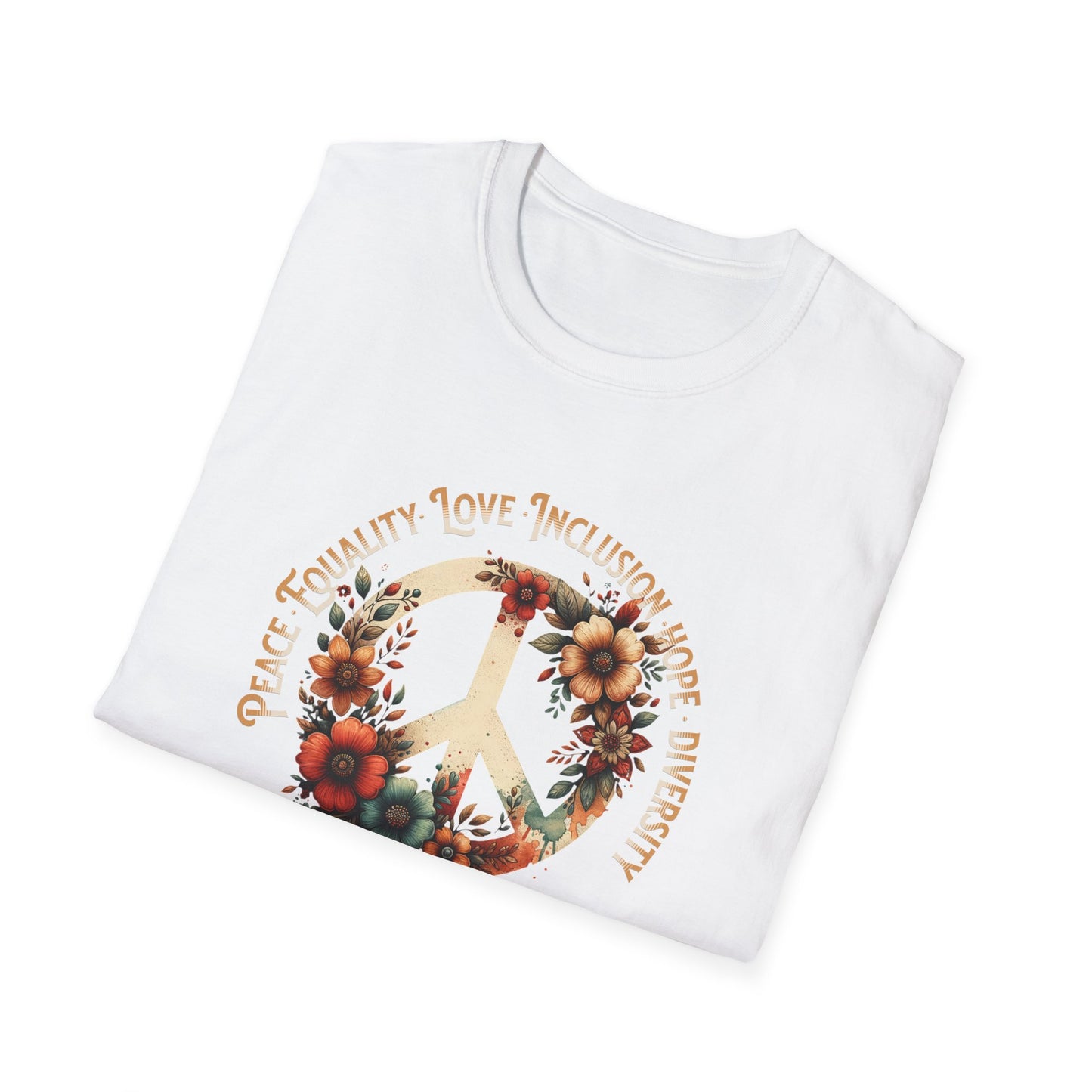 Flower Peace Sign 'Be Kind' Unisex Softstyle T-Shirt, Cute Graphic Tee, Peace Love T-Shirt, Kindness Shirt, Floral T-Shirt