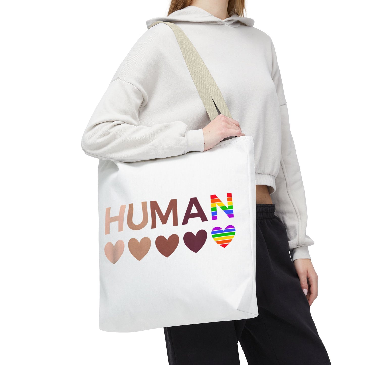 Human Unity Hearts Tote Bag — Refined Inclusive Statement (Gradient Edition)
