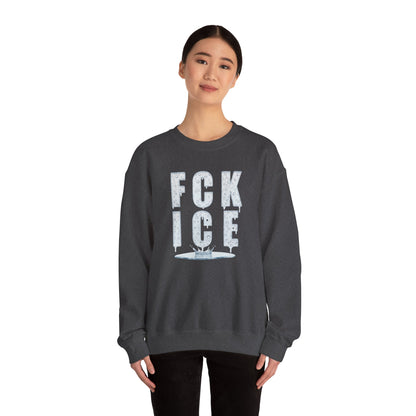 Crewneck Sweatshirt — 'FCK ICE' Distressed Iceberg Graphic